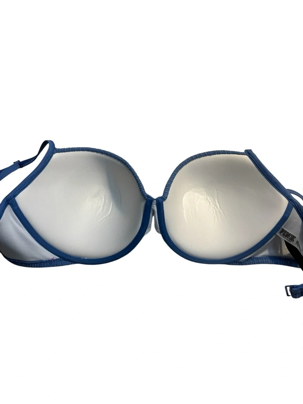 NWT PINK Victoria's Secret Bikini Top L-DD Blue Crinkle TexturePushup Underwire